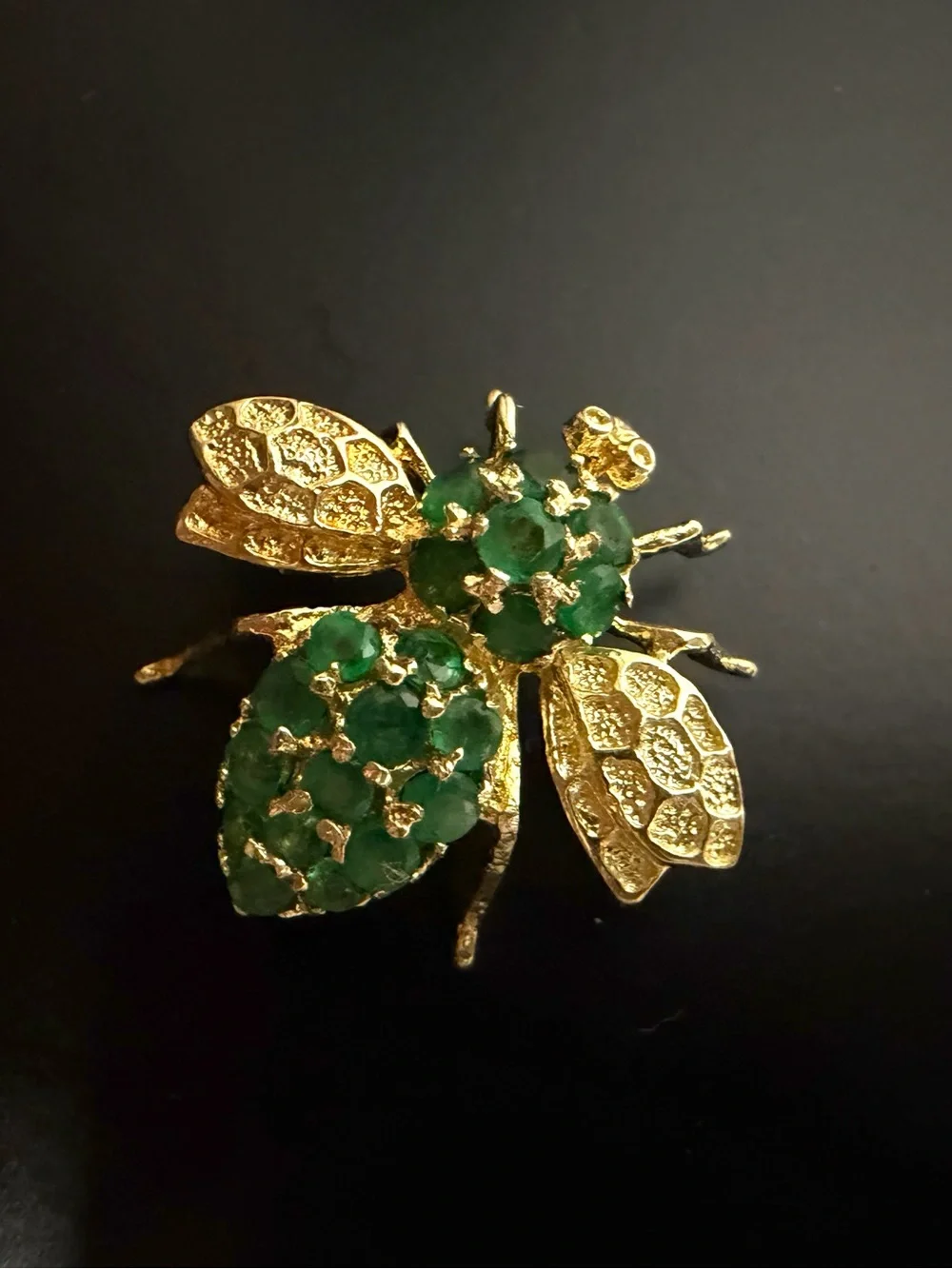 Natural Emerald Bee Brooch Gold Dipped Herbert Rosenthal Style MCM